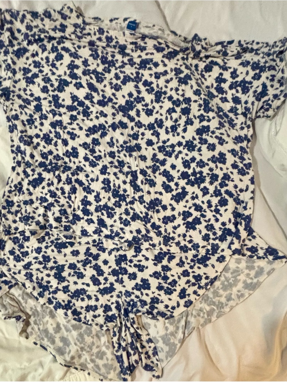 Womens Blue Floral PJ Shorts and Tee